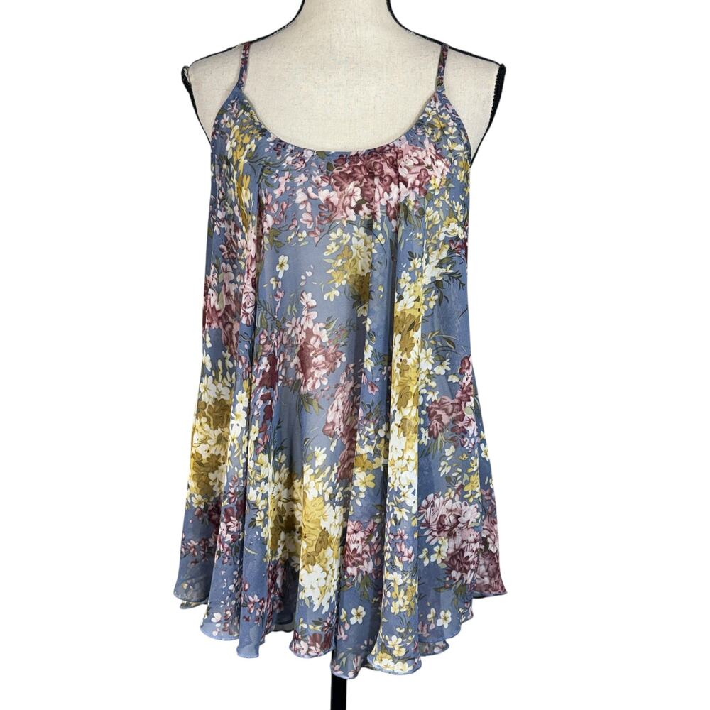 Umgee Large A-Line Top Sheer Floral Sleeveless Adjustable Straps Lightweight